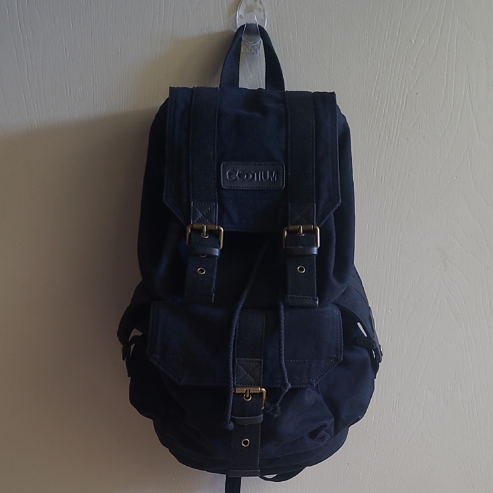 GOOTIUM, Specially High Density Thick Canvas Backpack Rucksack, Navy Blue Black